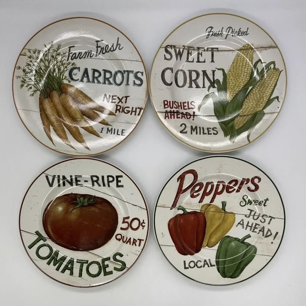 The Sakura Table Farmstand Vegetables Set of 4 Salad Plates Farmhouse 8.25